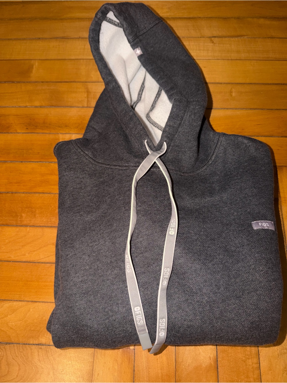 Figs Womens Charcoal Zip-Up Hoodie with White Lined Hood